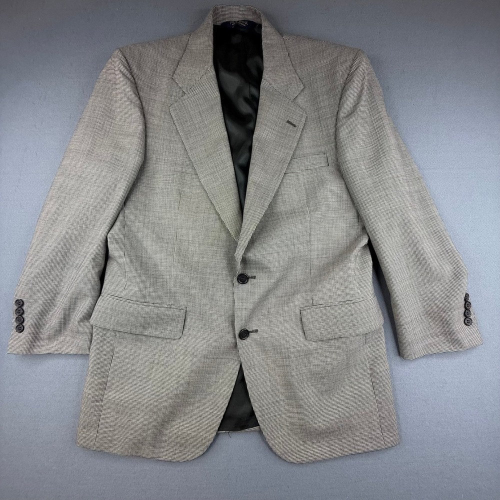 Jos. A. Bank Blazer Mens 40R Grey Black Houndstooth Wool Business Express Jacket